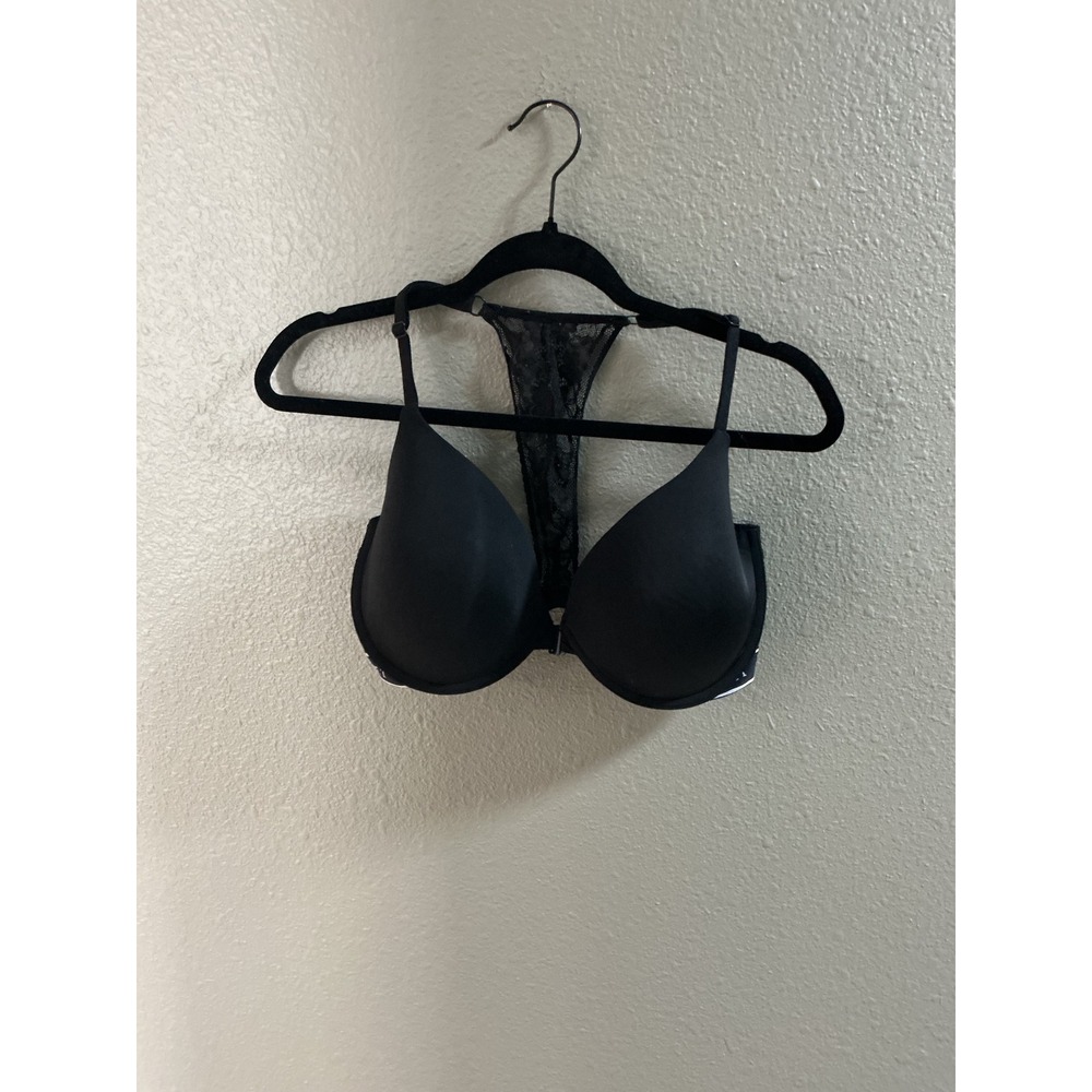 Victorias Secret Black Lace Racerback Front Close T-Shirt Demi Bra 36DDD